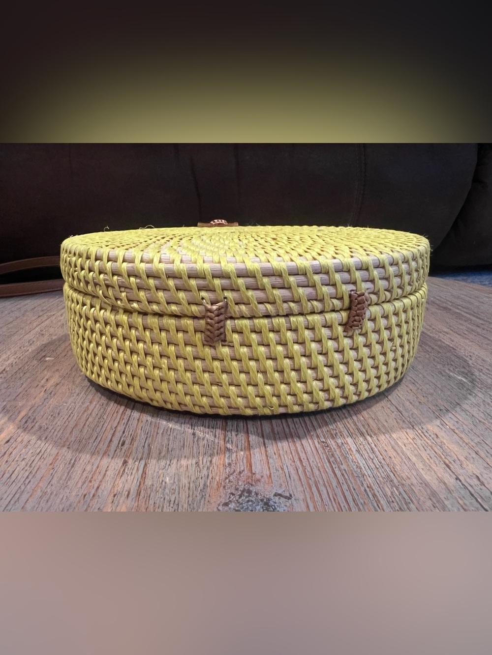Boho Round Rattan Crossbody Bag Purse yellow Blue Bali Wicker Straw Beach/Summer - Picture 5 of 12